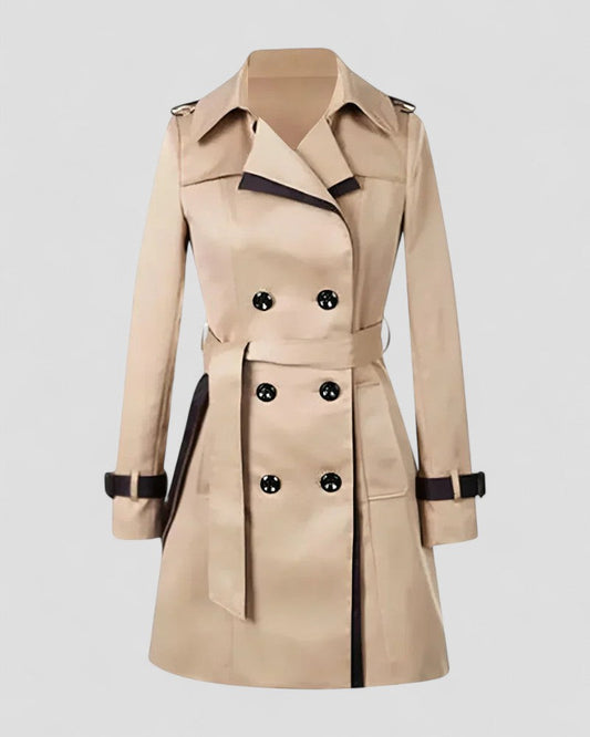 Langer, zweireihiger Trenchcoat aus Baumwollmischung für Damen 0