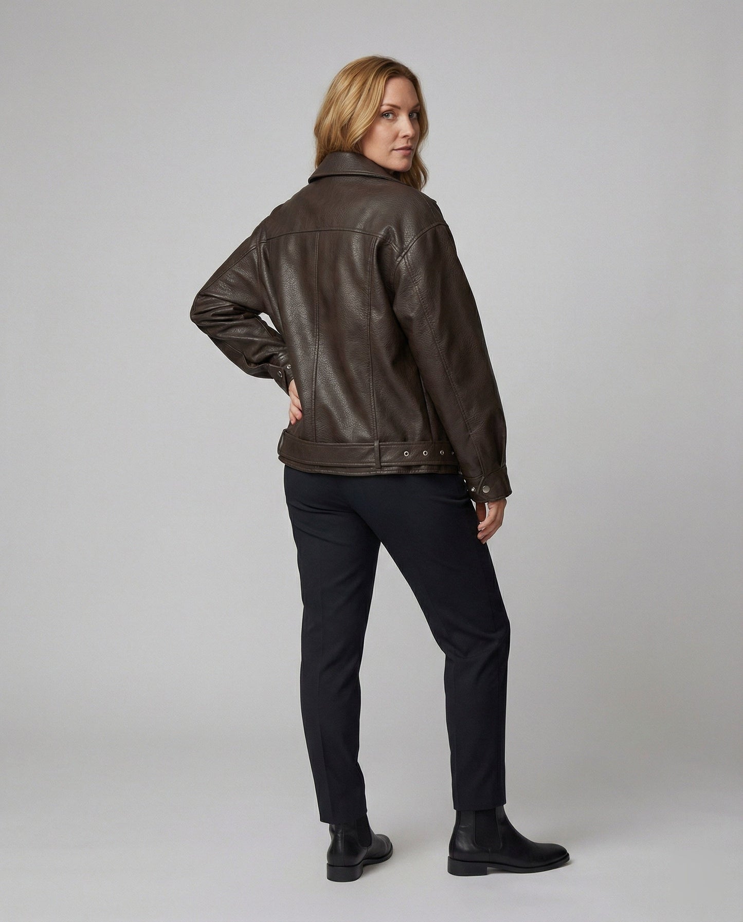 Lederjacke Damen Oversize Herbst Stil Schwarz