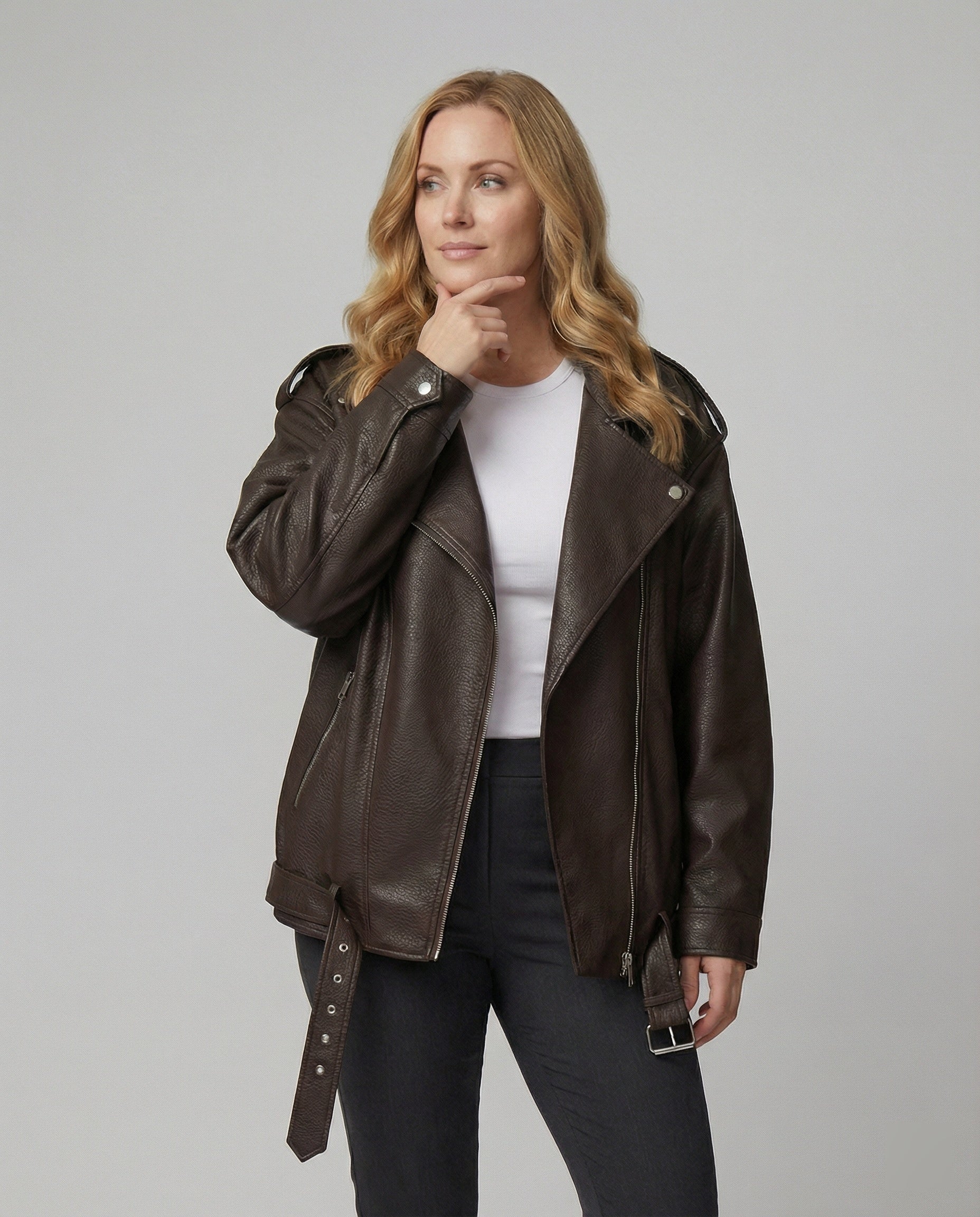 Lederjacke Damen Oversize Herbst Stil Schwarz - BerlinGlamour