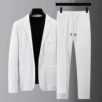 Lässiger Anzug | Leicht | Kordelzug | Hosen- und Blazer-Set | Zweiteiliges Set für Männer-Weiß-M-Chaps Herrenmode