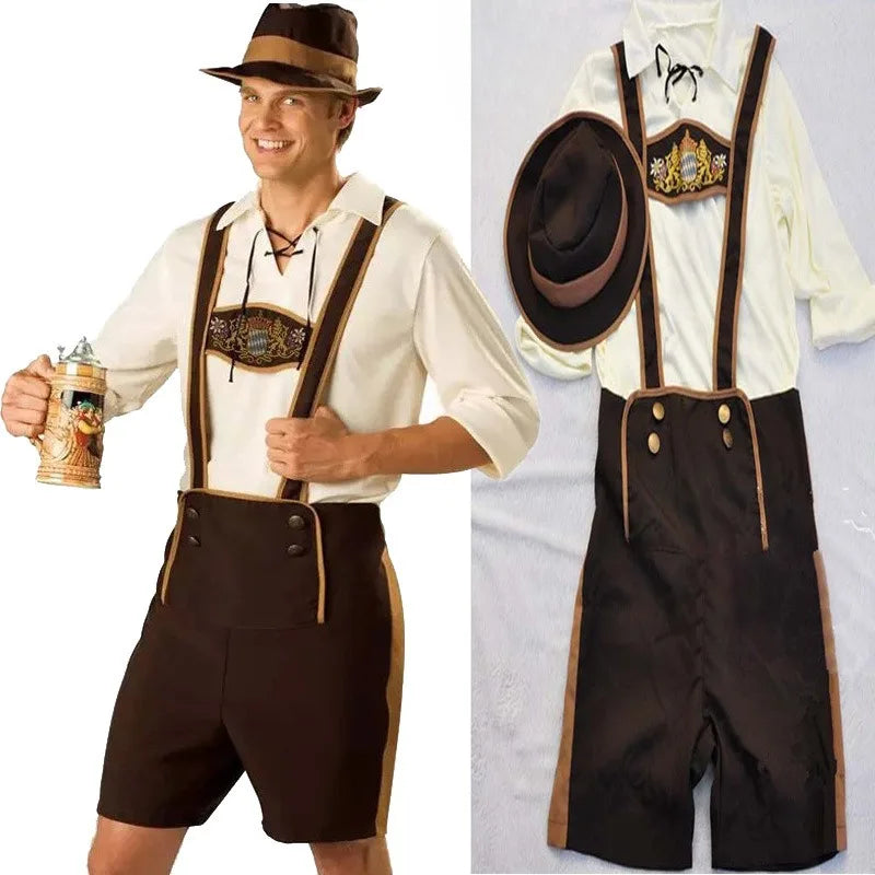 Leder-Shorts-Outfit – Braun – Bayerische Leder-Shorts – Deutsches Bierfest-Outfit – Oktoberfest-Outfit für Männer-Chaps Herrenmode