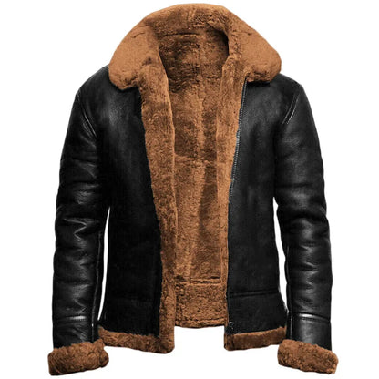 Lederjacke | Fell gefüttert | Zip-Up | Winter Lederjacke | Herren Lederjacke-Braun-M-Chaps Herrenmode