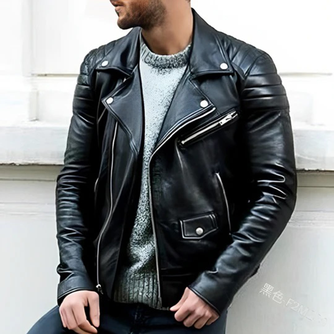 Lederjacke Herren Motorradjacke Reißverschluss Schwarz - BerlinGlamour