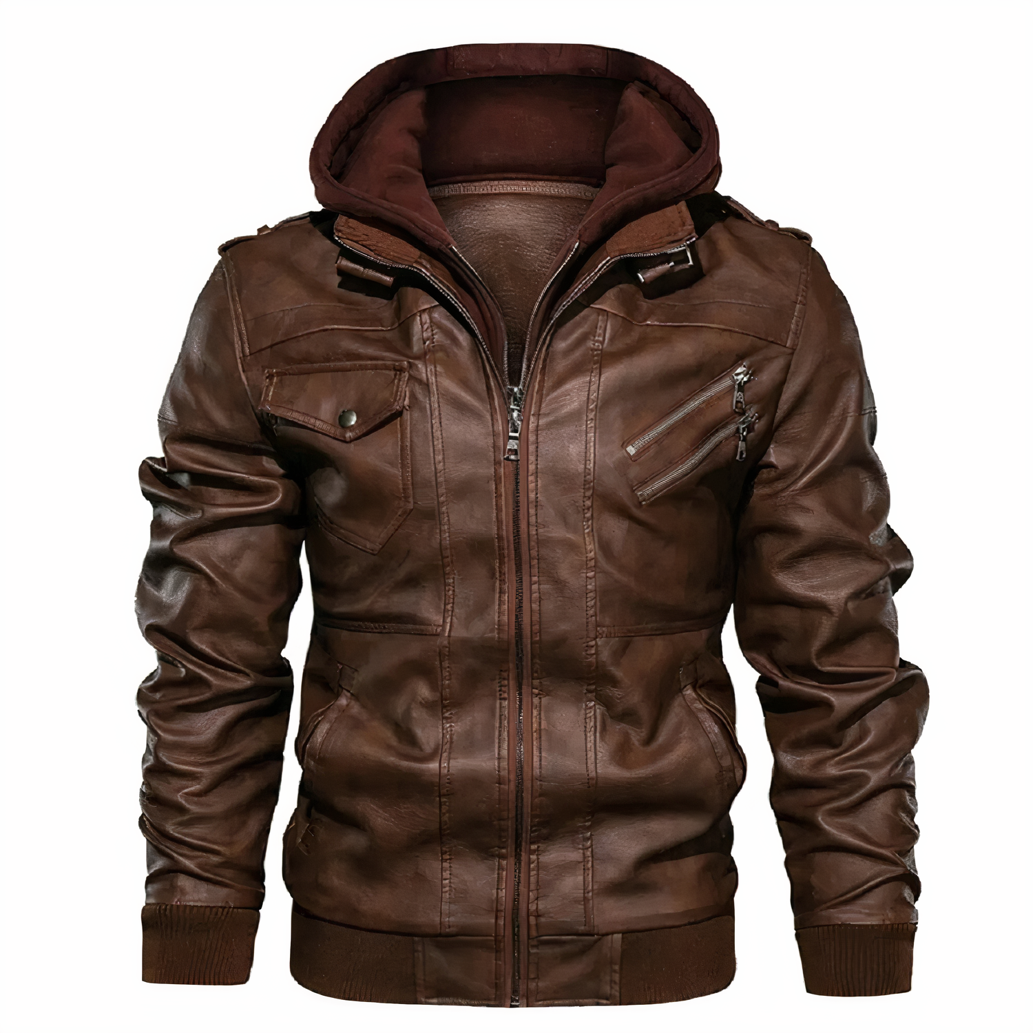 Lederjacke Bikerjacke Herren Schmale Passform Kapuze - BerlinGlamour
