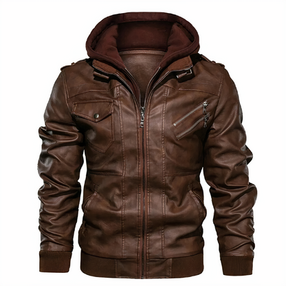 Lederjacke Bikerjacke Herren Schmale Passform Kapuze - BerlinGlamour