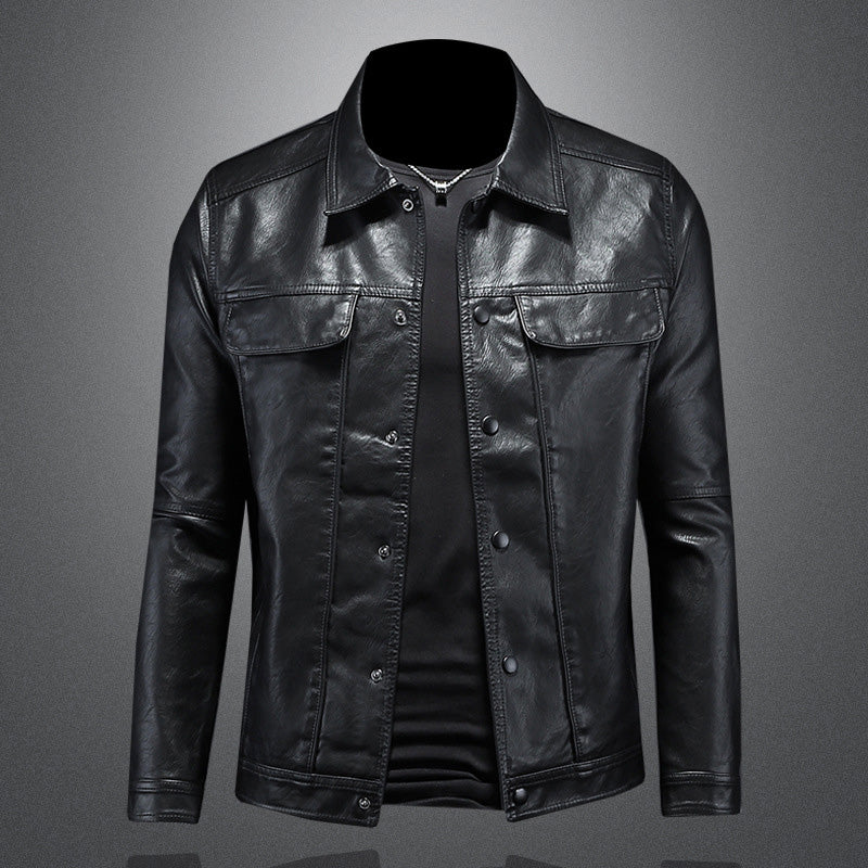 Lederjacke | Kunstleder | Button-Up | Herren Lederjacke | Bikerjacke-Schwarz-M-Chaps Herrenmode