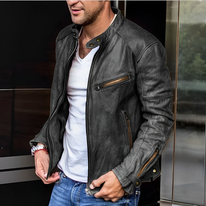 Lederjacke – Reißverschluss – Kunstleder – Bikerjacke – Herrenlederjacke-Schwarz-S-Chaps Herrenmode