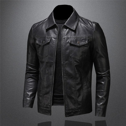 Lederjacke - Schwarz - Veganes Leder - Kunstlederjacke - Herrenjacke-Chaps Herrenmode