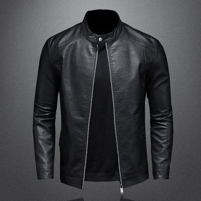 Schwarze Lederjacke Herren Reißverschluss Echtleder Look - BerlinGlamour