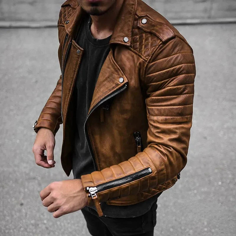 Lederjacke | Stilvoll | Reißverschluss | Bikerjacke | Herrenjacken-Braun-XS-Chaps Herrenmode