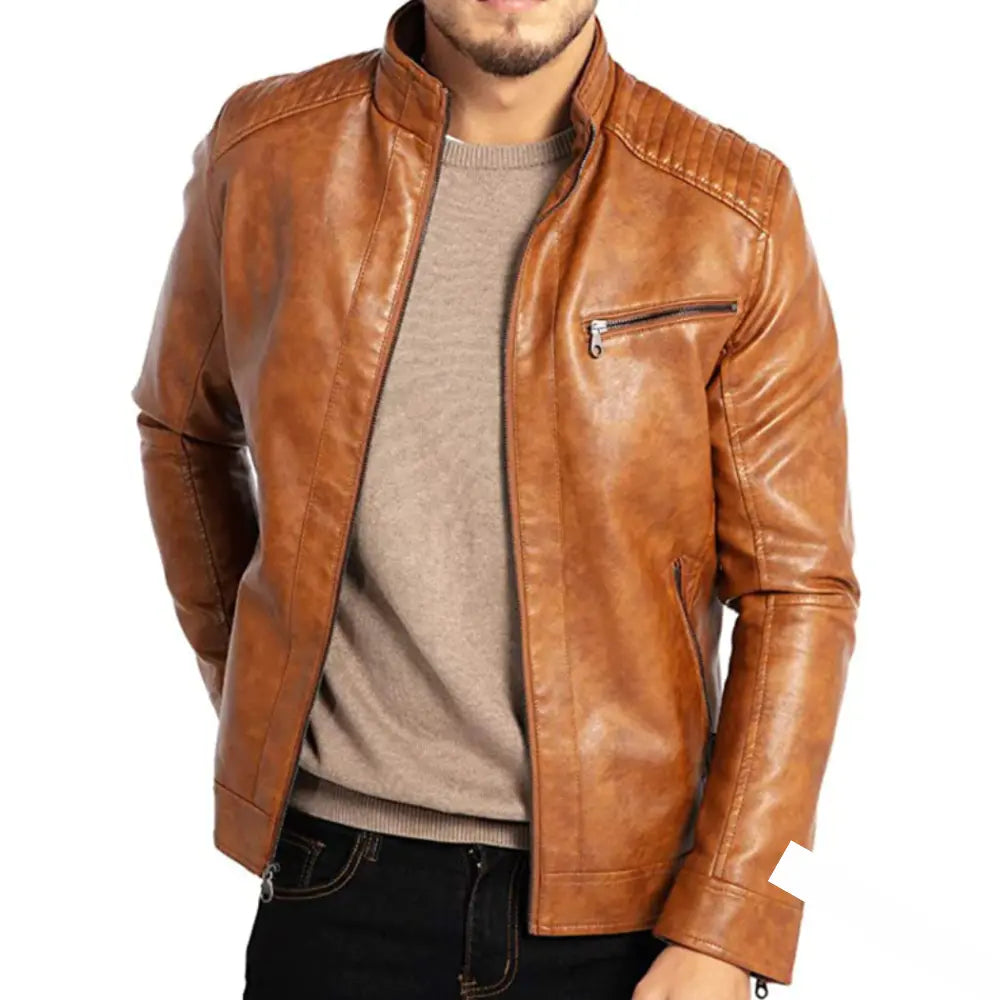 Lederjacke Herren Bikerjacke Reißverschluss Winddicht - BerlinGlamour