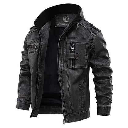 Schwarze Lederjacke Herren Stehkragen Zip Up - BerlinGlamour