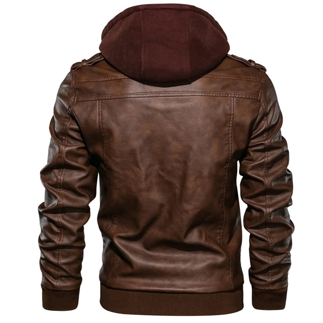 Lederjacke – mit Kapuze – mit Reißverschluss – Bikerjacke – Herrenlederjacke-Chaps Herrenmode