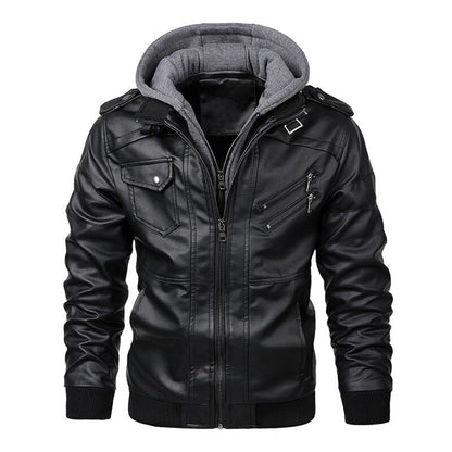 Herren Lederjacke Bikerstil mit Kapuze Reißverschluss - BerlinGlamour