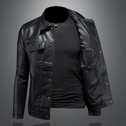 Lederjacke – zum Knöpfen – Taschen – Bikerjacke – Herrenlederjacke-Chaps Herrenmode