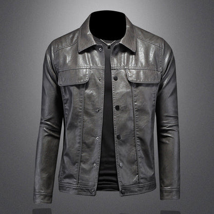 Lederjacke – zum Knöpfen – Taschen – Bikerjacke – Herrenlederjacke-Grau-S-Chaps Herrenmode