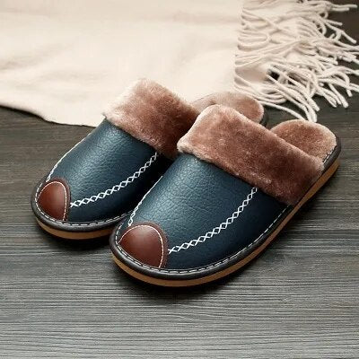 Leder Hausschuhe Pelz Innenfutter Rutschfest Winter - BerlinGlamour