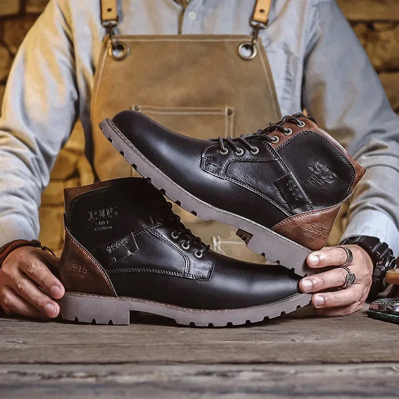 Männer Lederstiefel Schwarz Braun Schnürstiefeletten - BerlinGlamour