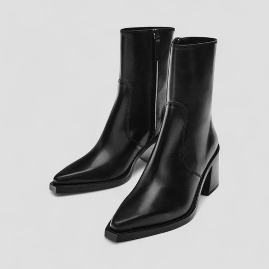 Lederstiefeletten für Damen mit Blockabsatz, bequem 0