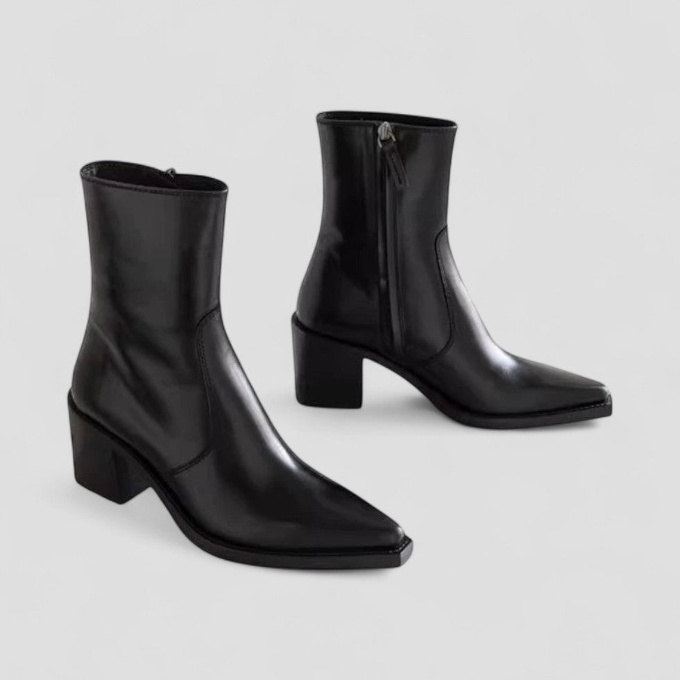 Lederstiefeletten für Damen mit Blockabsatz, bequem 1