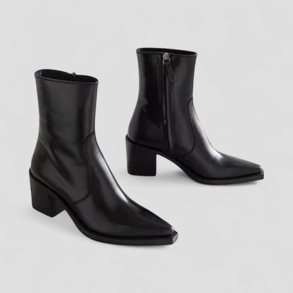 Lederstiefeletten für Damen mit Blockabsatz, bequem 1