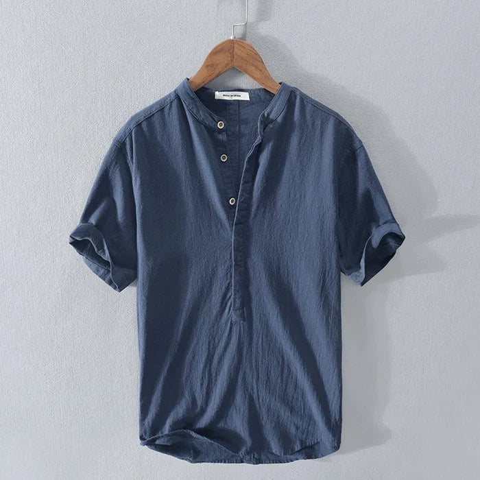 Leinenhemd – Geknöpft – Leicht – Kurzärmelig – Herrenbekleidung-Dunkelblau-XS-Chaps Herrenmode