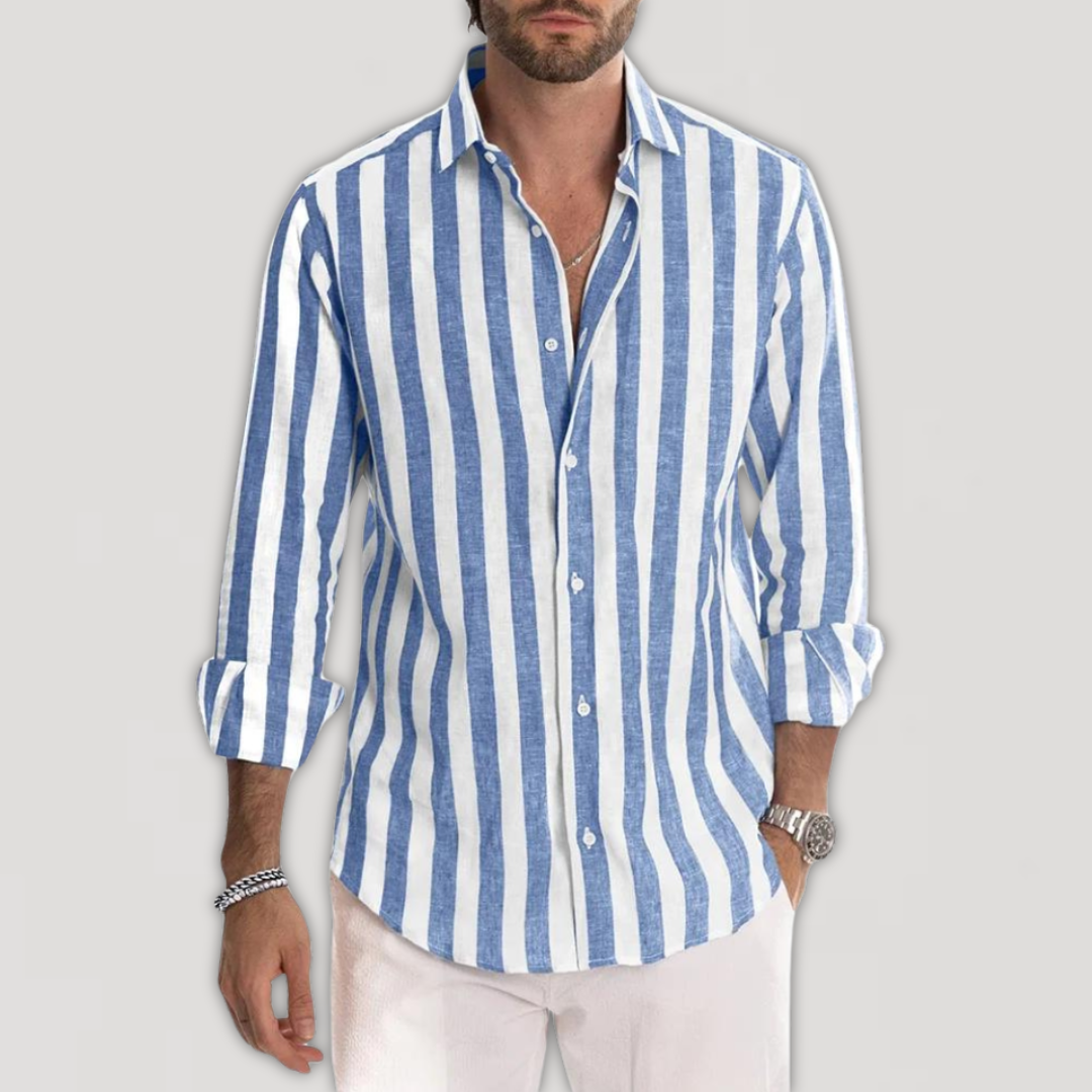 Herren Leinenhemd Langarm Gestreift Modern - BerlinGlamour