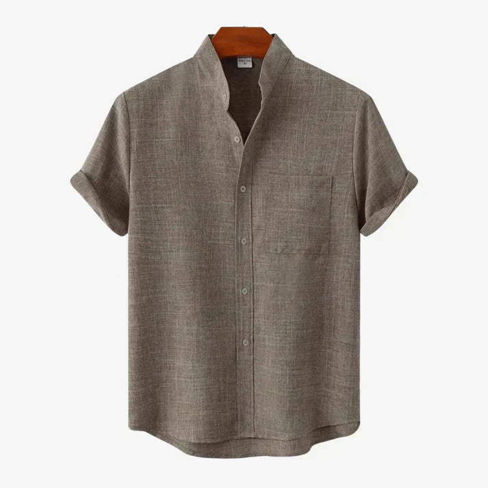 Leinenhemd | Knopfleiste | Baumwolle | Kurzarmhemd | Herrenbekleidung-Braun-S-Chaps Herrenmode