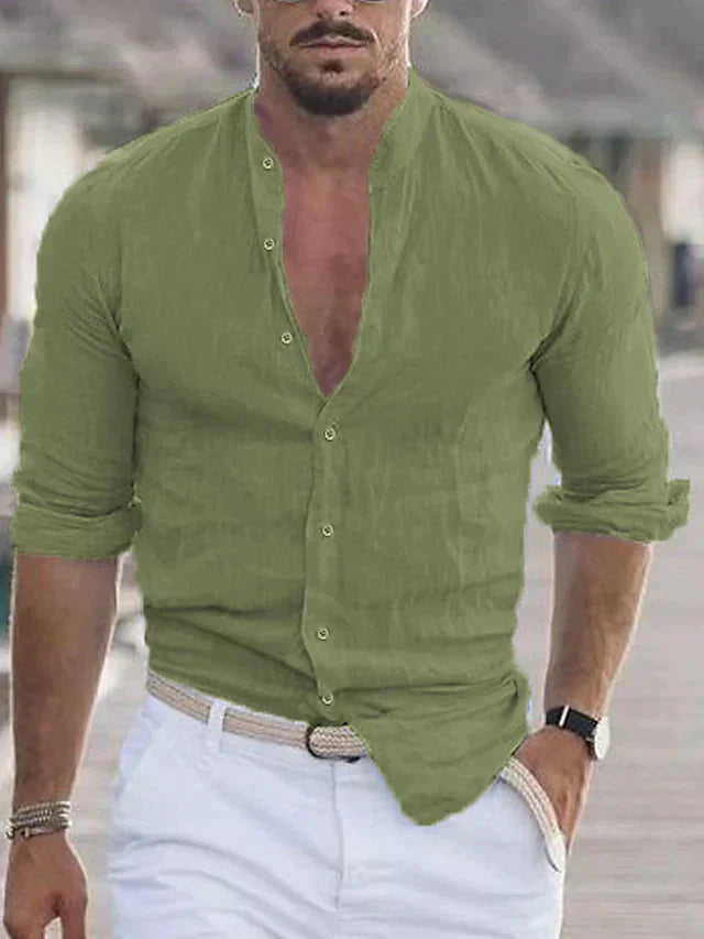 Leinenhemd | Langarm | Leichtgewicht | Button-Up Hemd | Herrenhemd-Grün-XS-Chaps Herrenmode