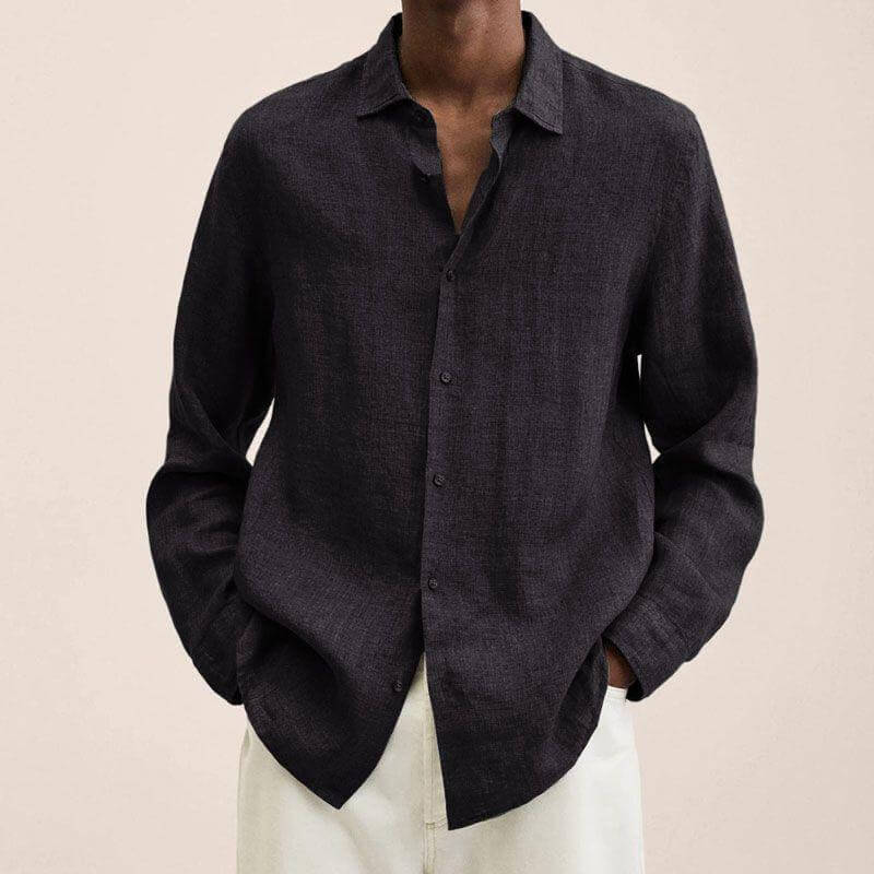 Herren Leinenhemd Langarm Loose Fit Button Down - BerlinGlamour