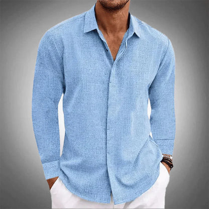 Leinenhemd – Langarm – Mit Kragen – Knopfleiste – Herrenbekleidung-Blau-XS-Chaps Herrenmode