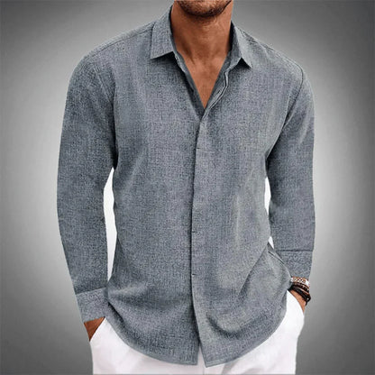 Leinenhemd – Langarm – Mit Kragen – Knopfleiste – Herrenbekleidung-Grau-XS-Chaps Herrenmode