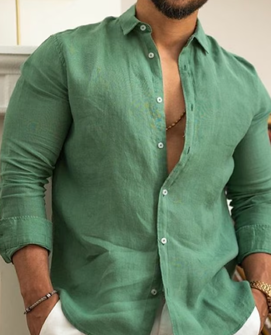 Leinenhemd Langarm Herren Leichtgewicht Button-Up - BerlinGlamour