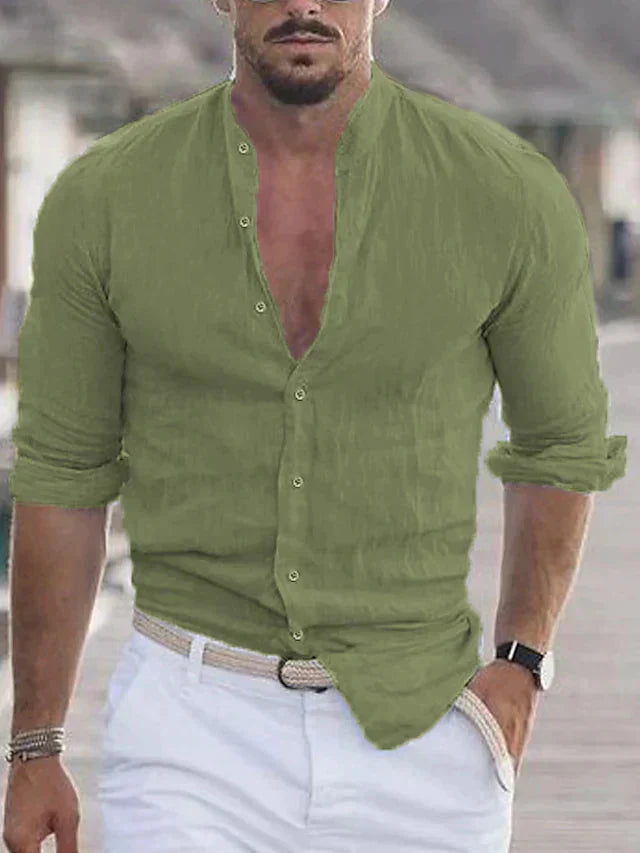 Leinenhemd | Regular Fit | Langarm | Herrenhemd | Button-Up-Hemd-Grün-S-Chaps Herrenmode