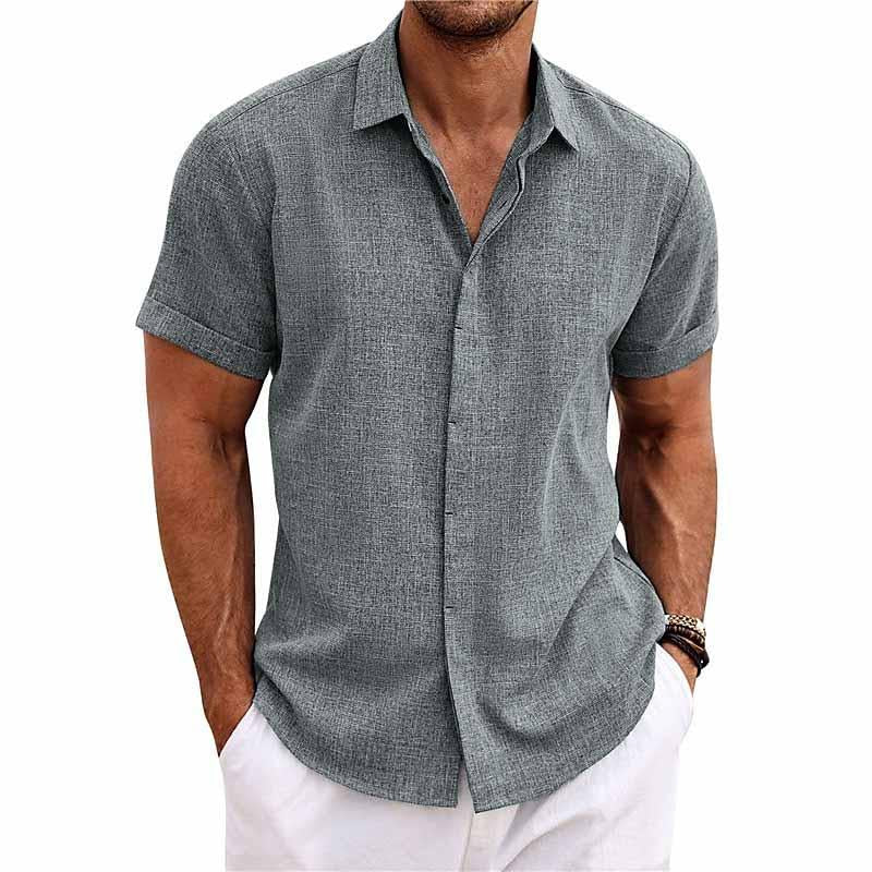 Leinenhemd – mit Kragen | Knopfleiste | Kurzarmhemd | Herrenhemden-Grau-S-Chaps Herrenmode
