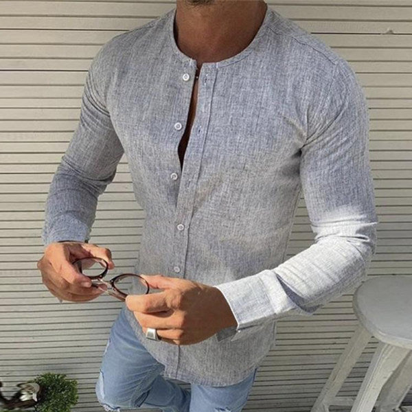 Herren Leinenhemd Langarm Slimfit mit Knöpfen - BerlinGlamour