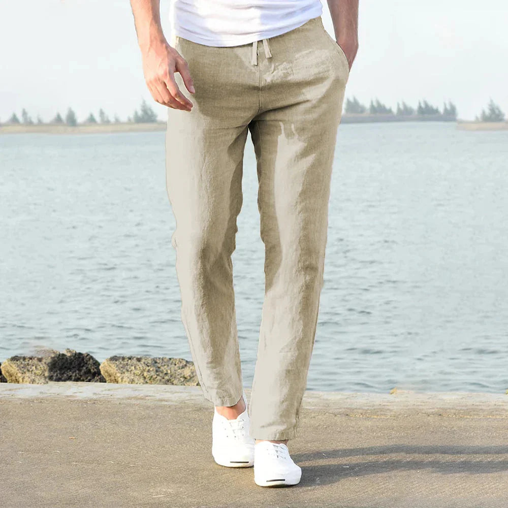 Leinenhose - Baumwolle - Kordelzug - Sommerhosen - Herrenhosen-Beige-S-Chaps Herrenmode