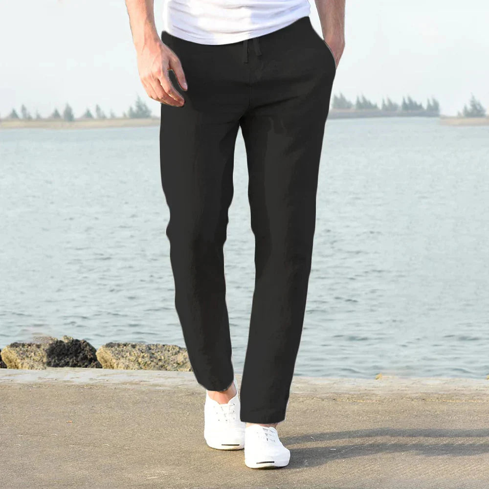 Leinenhose - Baumwolle - Kordelzug - Sommerhosen - Herrenhosen-Schwarz-S-Chaps Herrenmode