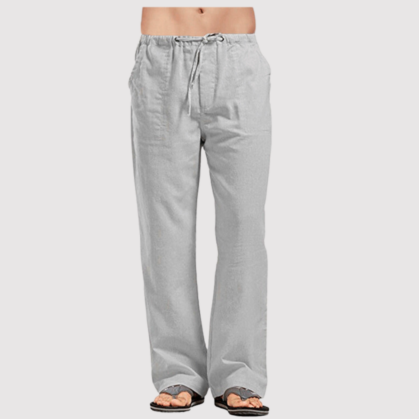Leinenhose | Drawstring | Baumwolle | Sommerhosen | Leinenbekleidung für Männer-Grau-S-Chaps Herrenmode