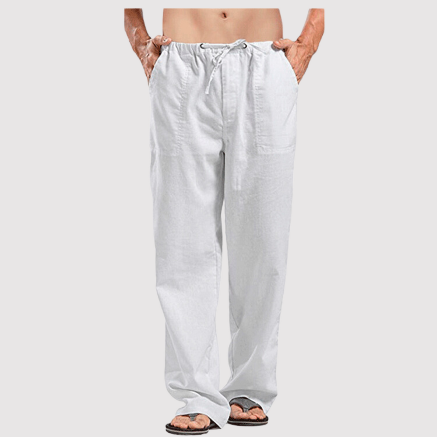 Leinenhose | Drawstring | Baumwolle | Sommerhosen | Leinenbekleidung für Männer-Weiß-S-Chaps Herrenmode