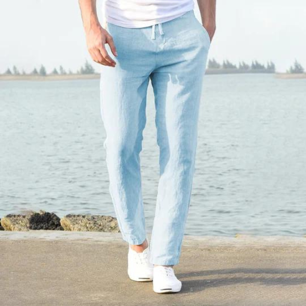 Leinenhose | Kordelzug | Gerade geschnittenes Bein | Sommerhose für Herren | Leinenbekleidung für Herren-Blau-S-Chaps Herrenmode