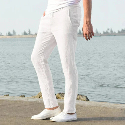 Leinenhose – Kordelzug – gerades Bein – Sommerhose – Herrenhose-Chaps Herrenmode