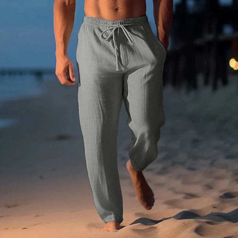 Leinenhose | Leichtgewicht | Kordelzug | Sommerhosen | Leinenbekleidung für Männer-Grau-XS-Chaps Herrenmode
