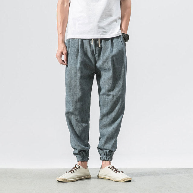Leinenhose – leicht – Baggy – Jogginghose – Herrenhose-Hellblau-M-Chaps Herrenmode