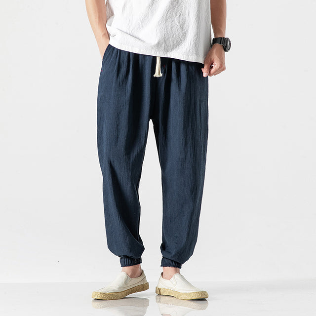 Leinenhose – leicht – Baggy – Jogginghose – Herrenhose-Marineblau-M-Chaps Herrenmode