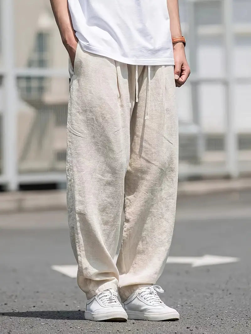 Weite Leinenhose für Herren Elastisch Sommerweiß - BerlinGlamour