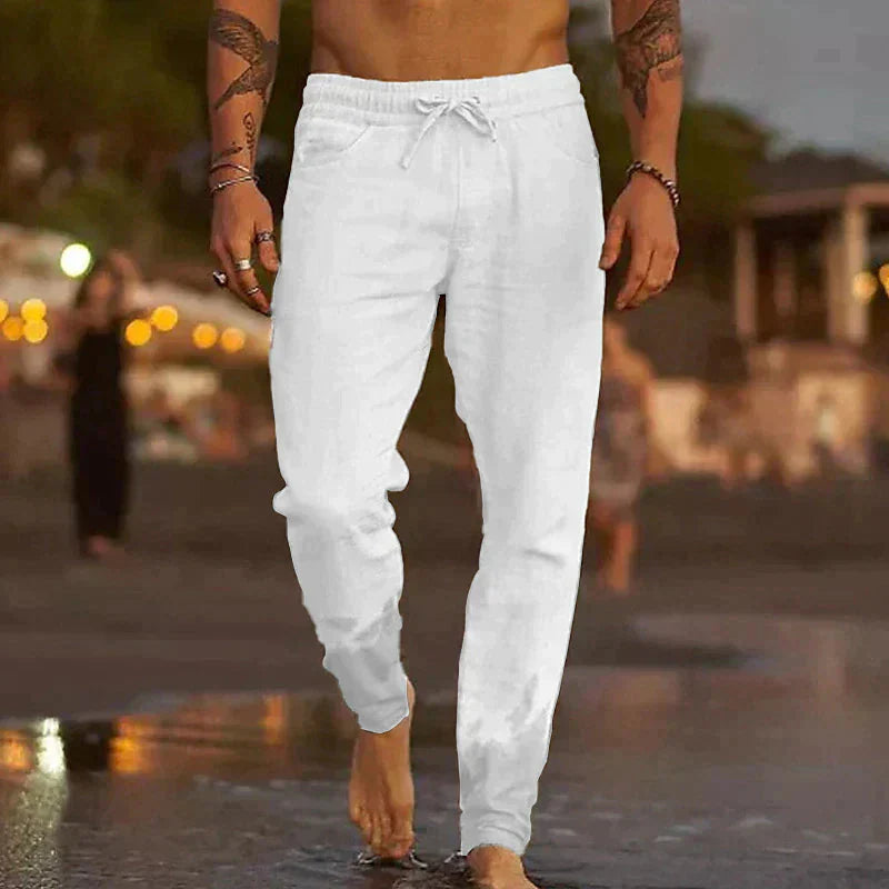 Leinenhosen | Baumwolle | Elastische Taille | Sommerhosen | Leinenbekleidung für Männer-Weiß-XS-Chaps Herrenmode
