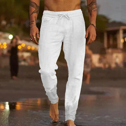 Leinenhosen - Elastische Taille mit Geradem Bein Sommerhosen für Männer-Weiß-S-Chaps Herrenmode