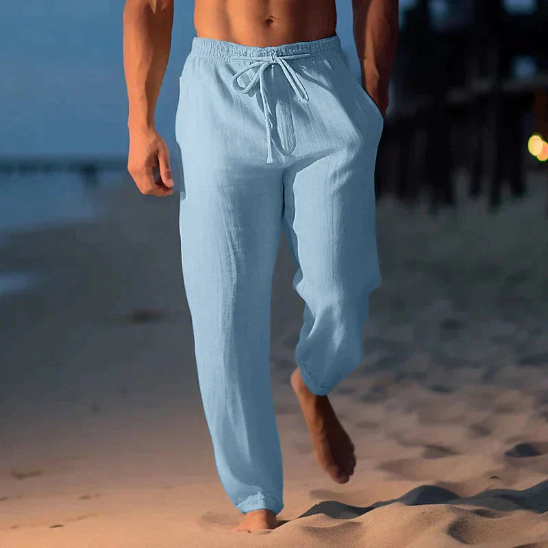 Leinenhosen - Leichte Sommerhosen mit Kordelzug für Herren in lockerer Passform-Blau-XS-Chaps Herrenmode