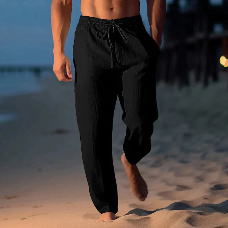 Leinenhosen - Leichte Sommerhosen mit Kordelzug für Herren in lockerer Passform-Schwarz-XS-Chaps Herrenmode